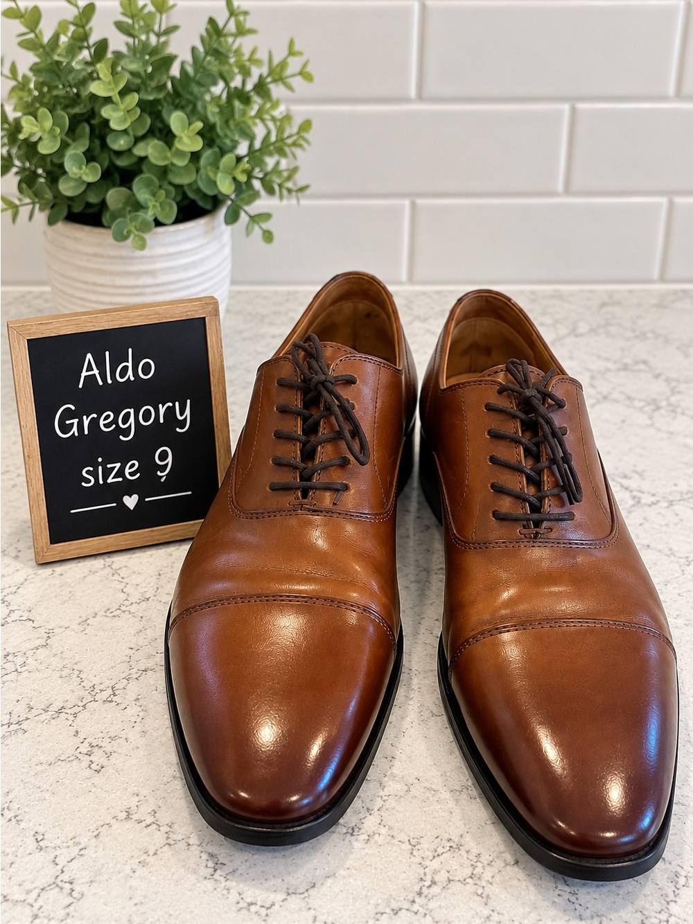 ALDO Gregory Men’s Brown Leather Cap Toe Oxford Dress Shoes Size 9
